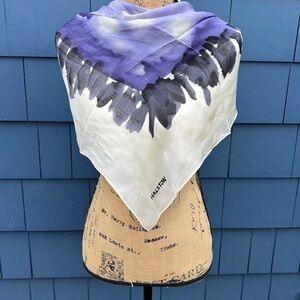 💜🤍🖤Halston silk scarf black purple art 34x34 kerchief